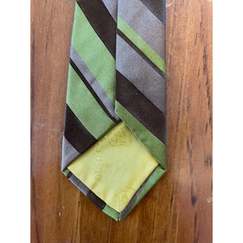Alessandro Originals All Silk Neck Tie Green Brown Diagonal Stripes RN 16484